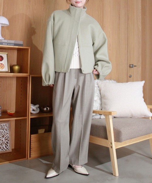 セール】【HIT ITEM!】ダブルジップショートウールコート / スタンド