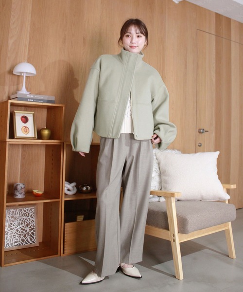 セール】【HIT ITEM!】ダブルジップショートウールコート / スタンド