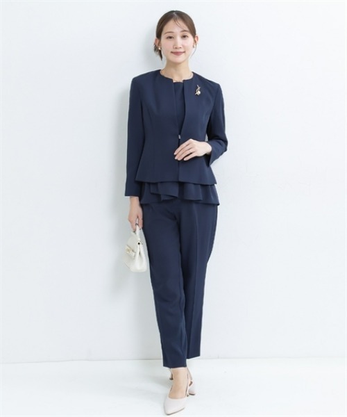 小さいサイズ 【レディーススーツ】フォーマル3点セットスーツ（ノー