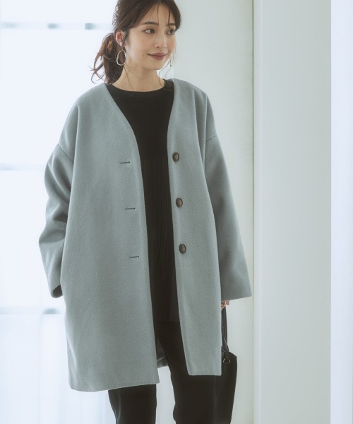 nissen（ニッセン）の「【品番振替】フェイクウールノーカラーコート（ノーカラーコート・レディース・ピンク/サックスブルー/ブラック/グレイッシュベージュ・M/S/L/LL）」の16枚目の写真