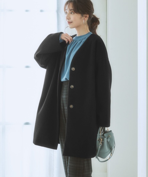 nissen（ニッセン）の「【品番振替】フェイクウールノーカラーコート（ノーカラーコート・レディース・ピンク/サックスブルー/ブラック/グレイッシュベージュ・M/S/L/LL）」の5枚目の写真