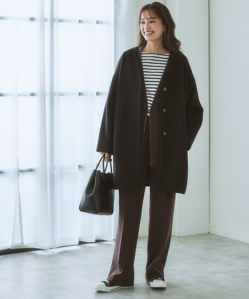 nissen（ニッセン）の「【品番振替】フェイクウールノーカラーコート（ノーカラーコート・レディース・ピンク/サックスブルー/ブラック/グレイッシュベージュ・M/S/L/LL）」の8枚目の写真