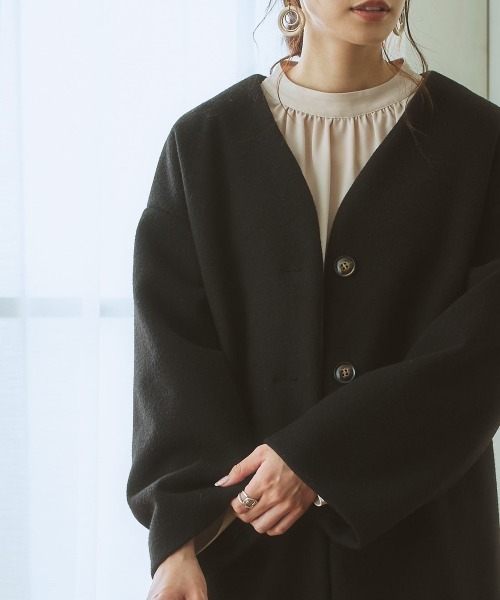 nissen（ニッセン）の「【品番振替】フェイクウールノーカラーコート（ノーカラーコート・レディース・ピンク/サックスブルー/ブラック/グレイッシュベージュ・M/S/L/LL）」の9枚目の写真