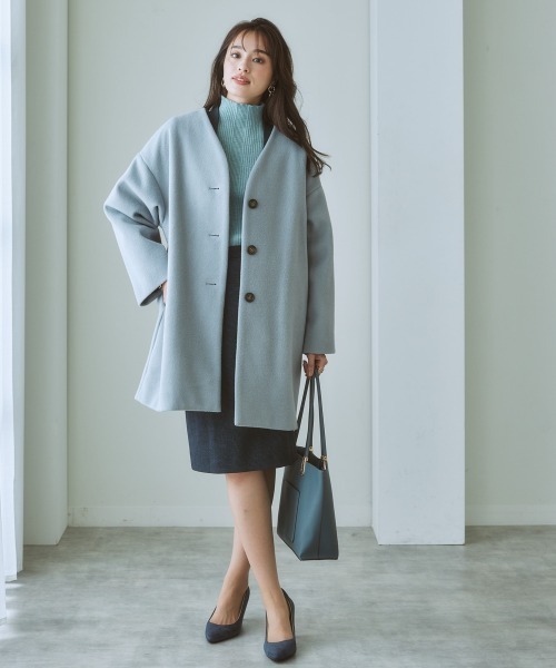 nissen（ニッセン）の「【品番振替】フェイクウールノーカラーコート（ノーカラーコート・レディース・ピンク/サックスブルー/ブラック/グレイッシュベージュ・M/S/L/LL）」の14枚目の写真