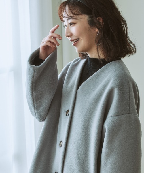 nissen（ニッセン）の「【品番振替】フェイクウールノーカラーコート（ノーカラーコート・レディース・ピンク/サックスブルー/ブラック/グレイッシュベージュ・M/S/L/LL）」の17枚目の写真