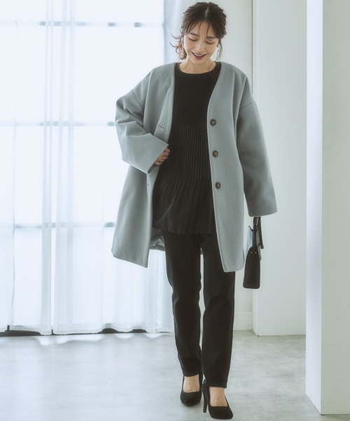 nissen（ニッセン）の「【品番振替】フェイクウールノーカラーコート（ノーカラーコート・レディース・ピンク/サックスブルー/ブラック/グレイッシュベージュ・M/S/L/LL）」の19枚目の写真