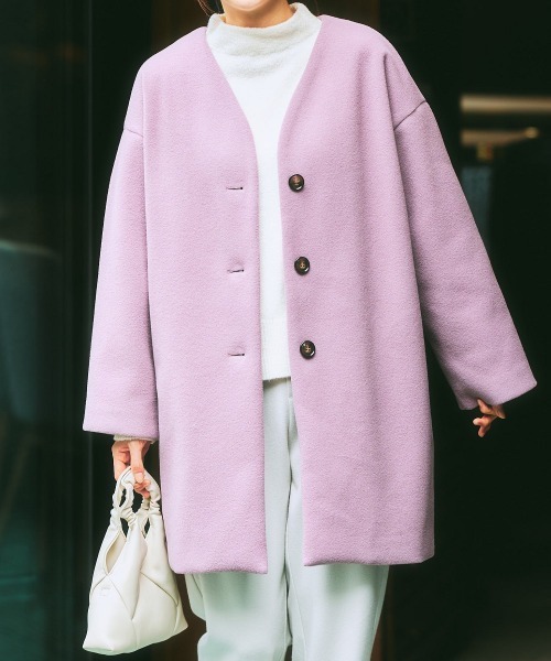 nissen（ニッセン）の「【品番振替】フェイクウールノーカラーコート（ノーカラーコート・レディース・ピンク/サックスブルー/ブラック/グレイッシュベージュ・M/S/L/LL）」の21枚目の写真