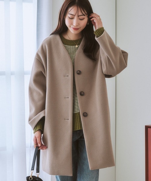 nissen（ニッセン）の「【品番振替】フェイクウールノーカラーコート（ノーカラーコート・レディース・ピンク/サックスブルー/ブラック/グレイッシュベージュ・M/S/L/LL）」の10枚目の写真