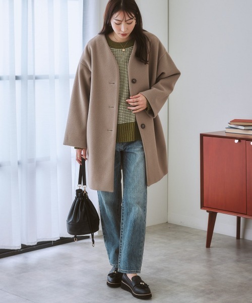 nissen（ニッセン）の「【品番振替】フェイクウールノーカラーコート（ノーカラーコート・レディース・ピンク/サックスブルー/ブラック/グレイッシュベージュ・M/S/L/LL）」の13枚目の写真