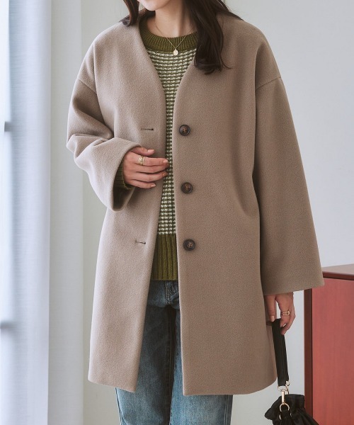 nissen（ニッセン）の「【品番振替】フェイクウールノーカラーコート（ノーカラーコート・レディース・ピンク/サックスブルー/ブラック/グレイッシュベージュ・M/S/L/LL）」の11枚目の写真