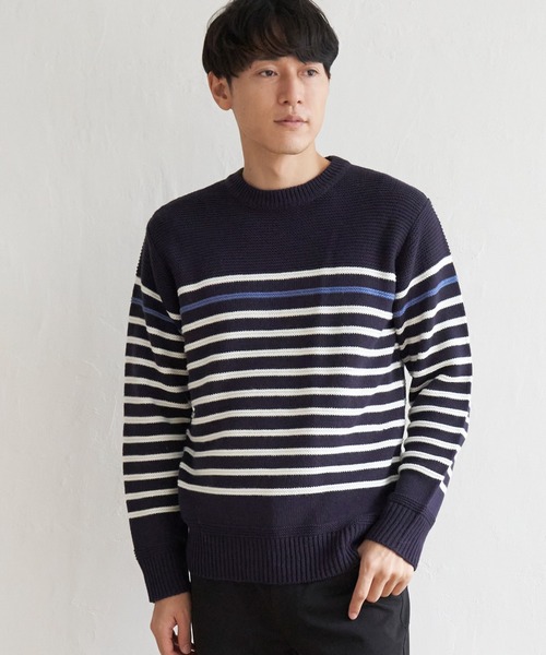 ikka(イッカ)の「ナバルボーダーニット(ニット/セーター・メンズ・オフホワイト/グレー/ネイビー・M/L/S/XL)」の21枚目の写真