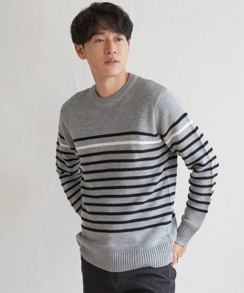 ikka(イッカ)の「ナバルボーダーニット(ニット/セーター・メンズ・オフホワイト/グレー/ネイビー・M/L/S/XL)」の22枚目の写真