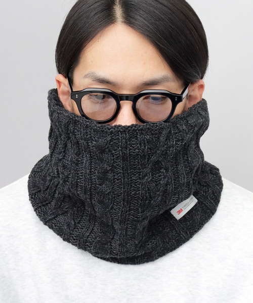 セール】3Mシンサレート入り ケーブル編み 裏ボア ネックウォーマー