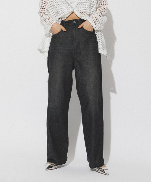 M TO R（ムウトアール）の「［PANTS］HIGHWAIST SEMIWIDE COLOR DENIM UNISEX（デニムパンツ・レディース・ブルー系その他4/カーキ/ブラウン/ライトグリーン/ブラック/ダークラベンダー・38/40/36/42）」の2枚目の写真