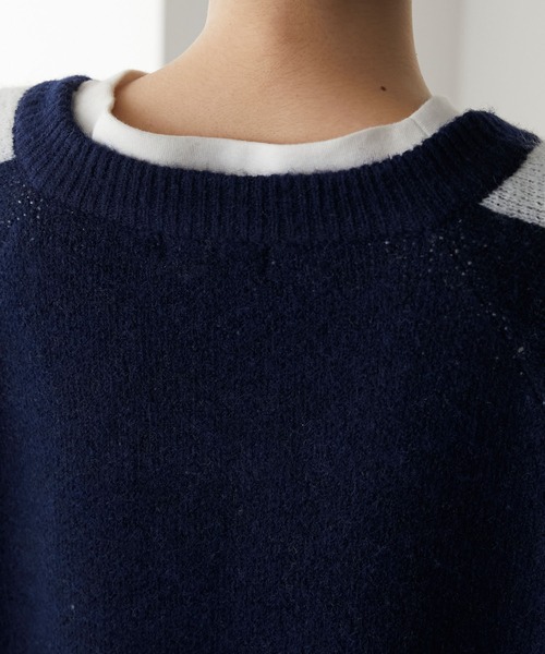 forksy.】オーバーサイズVネックゲームシャツニットプルオーバー