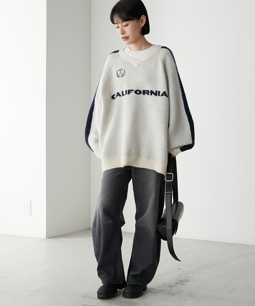 トップス KeyM forksy.】オーバーサイズVネックゲームシャツニットプルオーバー