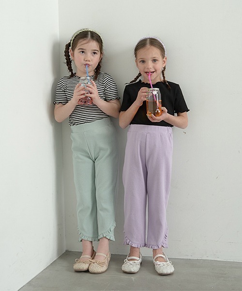Lycee mine（リセマイン）の「【エニウェアシリーズ】裾チビフリル9分丈パンツ（その他パンツ・キッズ・アイボリー/ベビーピンク/サックスブルー/ライラック/ブラック/ミント・100cm/110cm/130cm/140cm/120cm）」の10枚目の写真