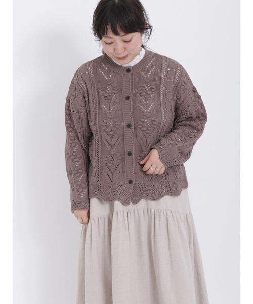 Samansa Mos2(サマンサ モスモス)の「花柄編みニットカーディガン(カーディガン/ボレロ・レディース・ブラック/モカ/オフホワイト・F)」の5枚目の写真