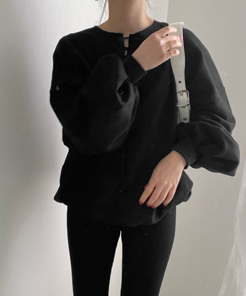 Miniministore(ミニミニストア)の「レースアップ スウェット 長袖レディース(スウェット・レディース・ライトグレー/ブラック・フリー)」の4枚目の写真