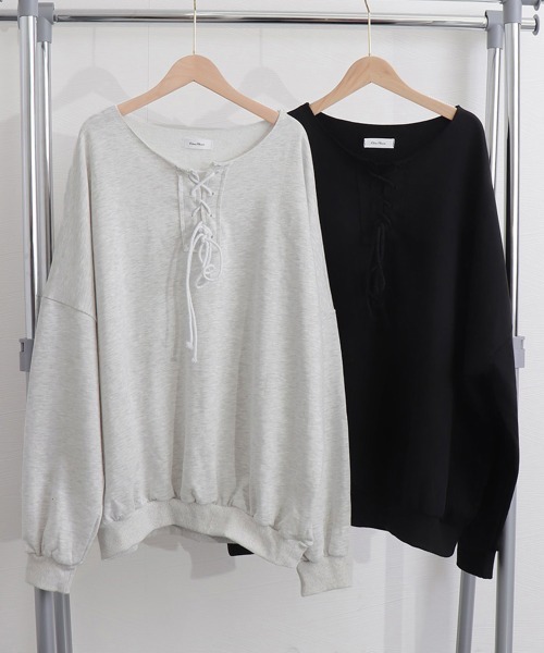 Miniministore(ミニミニストア)の「レースアップ スウェット 長袖レディース(スウェット・レディース・ライトグレー/ブラック・フリー)」の15枚目の写真
