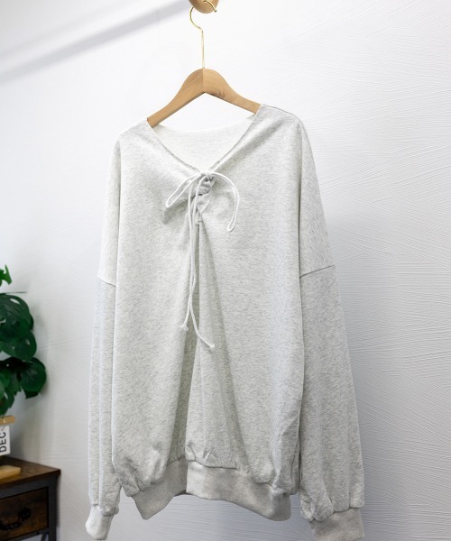 Miniministore(ミニミニストア)の「レースアップ スウェット 長袖レディース(スウェット・レディース・ライトグレー/ブラック・フリー)」の16枚目の写真