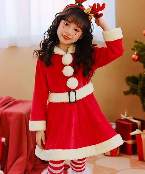 フィフィアンドロメオ　クリスマスワンピース　レッド フラワーレースワンピースサンタコスプレ【サンタコス 4点セット
