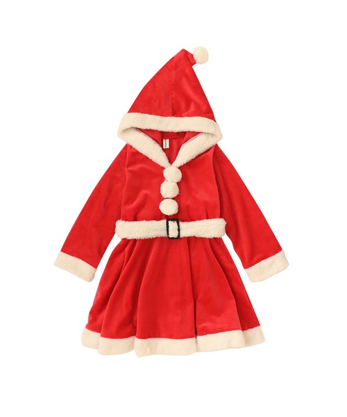 セール】キッズ コスプレ クリスマスサンタ フードワンピース