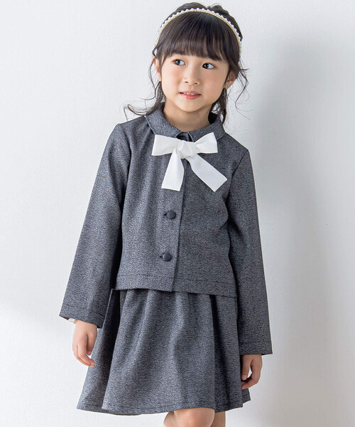【お揃い】リボン付きチェック無地フォーマルスーツ上下セット(110~130㎝)（スーツジャケット）｜BeBe Petits Pois Vert（ベベプチポワヴェール）
