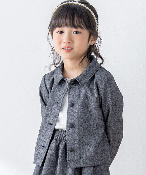 【お揃い】リボン付きチェック無地フォーマルスーツ上下セット(110~130㎝)（スーツジャケット）｜BeBe Petits Pois Vert（ベベプチポワヴェール）
