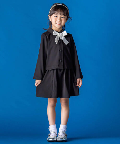 【お揃い】リボン付きチェック無地フォーマルスーツ上下セット(110~130㎝)（スーツジャケット）｜BeBe Petits Pois Vert（ベベプチポワヴェール）