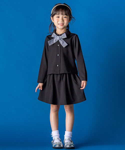 【お揃い】リボン付きチェック無地フォーマルスーツ上下セット(110~130㎝)（スーツジャケット）｜BeBe Petits Pois Vert（ベベプチポワヴェール）