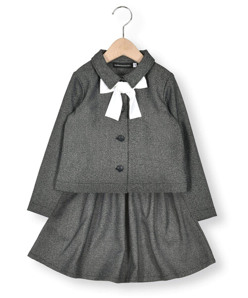 【お揃い】リボン付きチェック無地フォーマルスーツ上下セット(110~130㎝)（スーツジャケット）｜BeBe Petits Pois Vert（ベベプチポワヴェール）