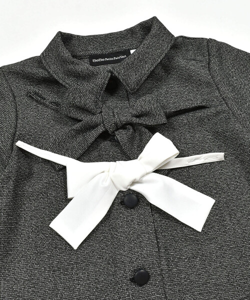 【お揃い】リボン付きチェック無地フォーマルスーツ上下セット(110~130㎝)（スーツジャケット）｜BeBe Petits Pois Vert（ベベプチポワヴェール）