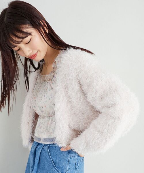 MAJESTIC LEGON(マジェスティックレゴン)の「ラメミックスニットカーディガン(カーディガン/ボレロ・レディース・アイボリー/ピンク/チャコールグレー・MEDIUM)」の3枚目の写真