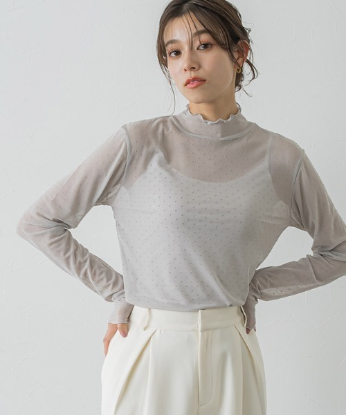 シアードットチュールハイネックトップス（Tシャツ/カットソー