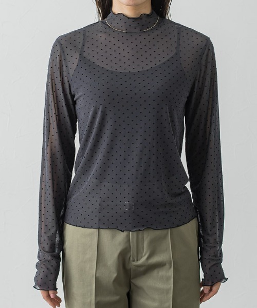 トゥモローランド ドットシアーシャツ新品 シアードットチュールハイネックトップス（Tシャツ/カットソー