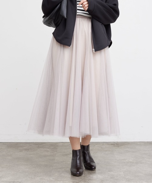 Chez toi（シェトワ）の「チュールはぎスカート（スカート・レディース・グレイッシュベージュ/チャコールグレー/ドット/キャメル・FREE）」の2枚目の写真