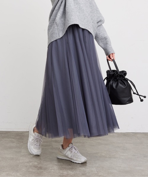 Chez toi（シェトワ）の「チュールはぎスカート（スカート・レディース・グレイッシュベージュ/チャコールグレー/ドット/キャメル・FREE）」の9枚目の写真