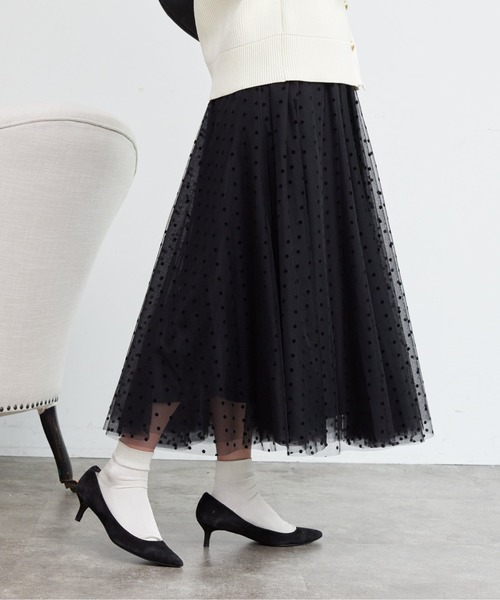 Chez toi（シェトワ）の「チュールはぎスカート（スカート・レディース・グレイッシュベージュ/チャコールグレー/ドット/キャメル・FREE）」の6枚目の写真