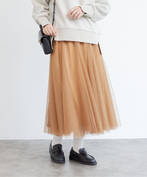 Chez toi（シェトワ）の「チュールはぎスカート（スカート・レディース・グレイッシュベージュ/チャコールグレー/ドット/キャメル・FREE）」の15枚目の写真