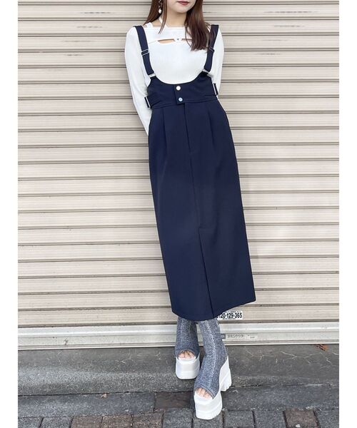 MURUA（ムルーア）の「ベルテットナロージャンパースカート（ワンピース・レディース・ブルー/ネイビー・FREE）」の2枚目の写真