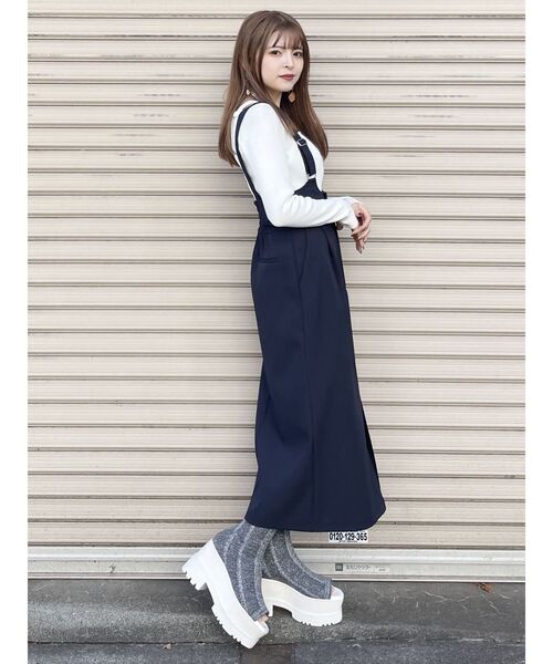 MURUA（ムルーア）の「ベルテットナロージャンパースカート（ワンピース・レディース・ブルー/ネイビー・FREE）」の9枚目の写真