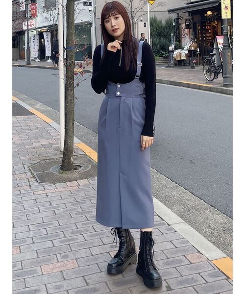 MURUA（ムルーア）の「ベルテットナロージャンパースカート（ワンピース・レディース・ブルー/ネイビー・FREE）」の6枚目の写真