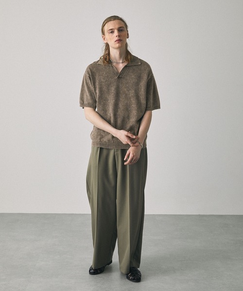 EMMA CLOTHES（エマクローズ）の「ストーンウォッシュスキッパールーズニットポロシャツ EMMA CLOTHES 2024SS（ポロシャツ・メンズ・ダークグレー/ライトカーキ/マルーン/ライトグレー/ブラウン・L/M）」の7枚目の写真