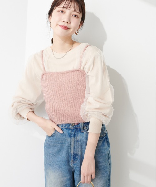 natural couture(ナチュラルクチュール)の「ラメファンシーヤーンリブ編みビスチェ(キャミソール・レディース・シルバー/ピンク/チャコールグレー/ライトベージュ・FREE)」の20枚目の写真