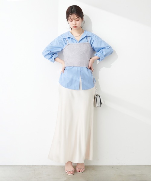 natural couture(ナチュラルクチュール)の「ラメファンシーヤーンリブ編みビスチェ(キャミソール・レディース・シルバー/ピンク/チャコールグレー/ライトベージュ・FREE)」の14枚目の写真