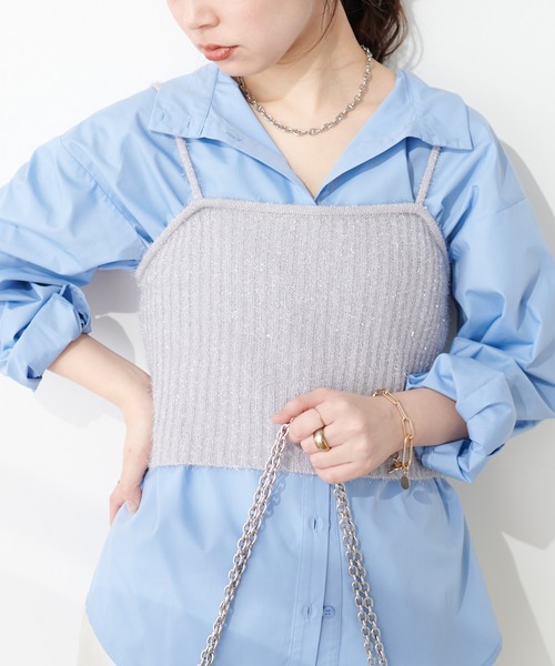 natural couture(ナチュラルクチュール)の「ラメファンシーヤーンリブ編みビスチェ(キャミソール・レディース・シルバー/ピンク/チャコールグレー/ライトベージュ・FREE)」の16枚目の写真