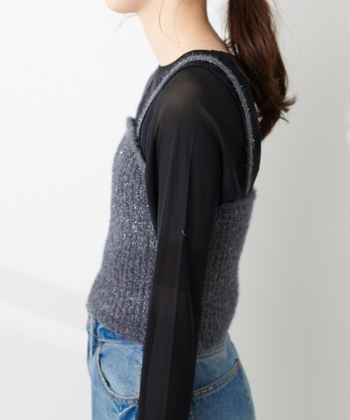 natural couture(ナチュラルクチュール)の「ラメファンシーヤーンリブ編みビスチェ(キャミソール・レディース・シルバー/ピンク/チャコールグレー/ライトベージュ・FREE)」の8枚目の写真