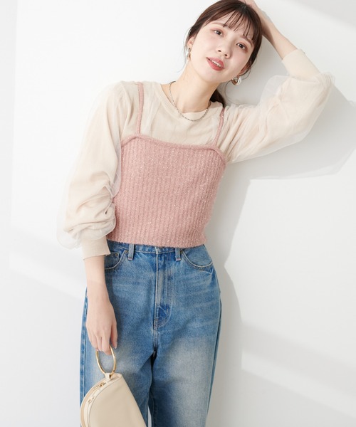 natural couture(ナチュラルクチュール)の「ラメファンシーヤーンリブ編みビスチェ(キャミソール・レディース・シルバー/ピンク/チャコールグレー/ライトベージュ・FREE)」の19枚目の写真