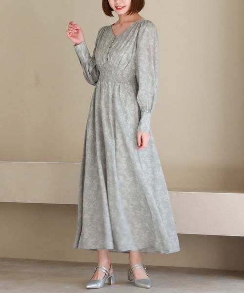 archives（アルシーヴ）の「長袖花柄シャーリングワンピース（ワンピース・レディース・グリーン/ブラック/アイボリー・MEDIUM）」の8枚目の写真